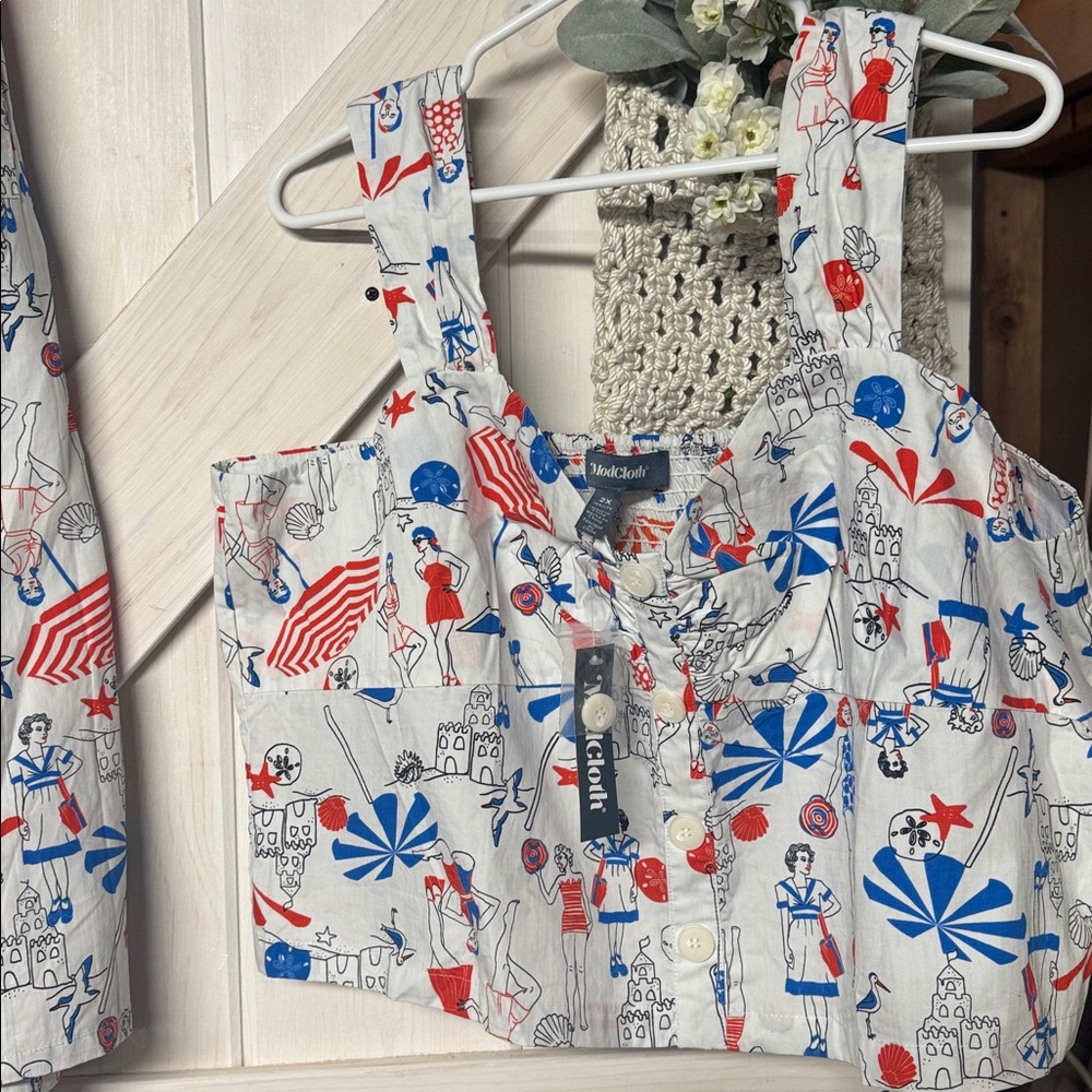 ModCloth Retro Beach Ladies Two Piece Skirt Set Size 2X New - Picture 2 of 10